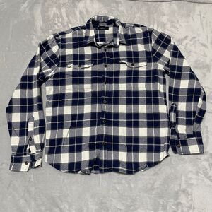 Lucky Brand Flannel Shirt Mens Large Blue Plaid Flap Pockets Western Workwear